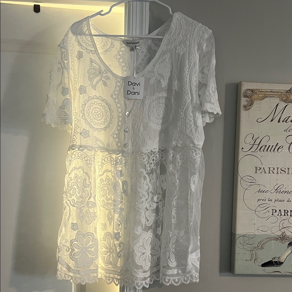 DAVI & DANI White Lace Blouse
